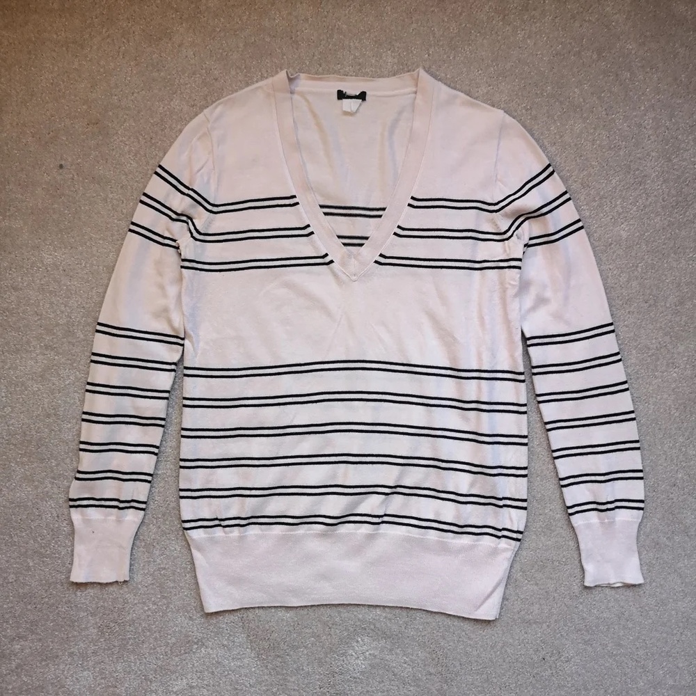J. Crew Women’s V-Neck Striped Sweater White Black Size S